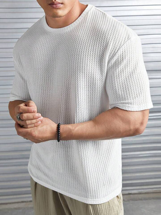 Zvibe's - Oversized Waffle Knit Tee For Men - WHITE