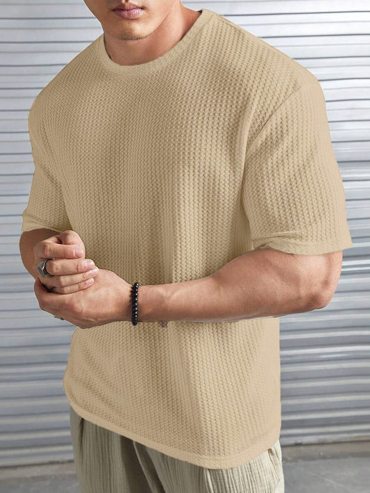 Zvibe's- Oversized Waffle Knit Tee For Men - Beige