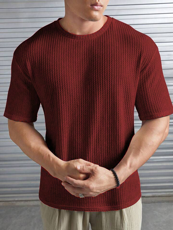 Zvibe's - Oversized Waffle Knit Tee For Men - Maroon