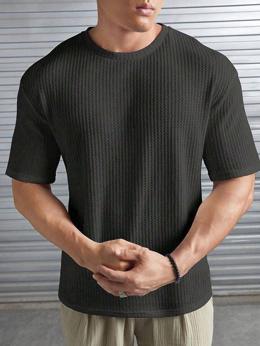 Zvibe's - Oversized Waffle Knit Tee For Men - Charcoal