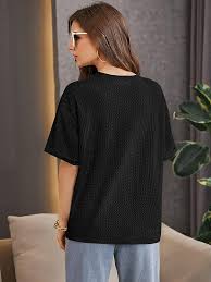 Zvibe's - Oversized Waffle Knit Tee For Women - BLACK