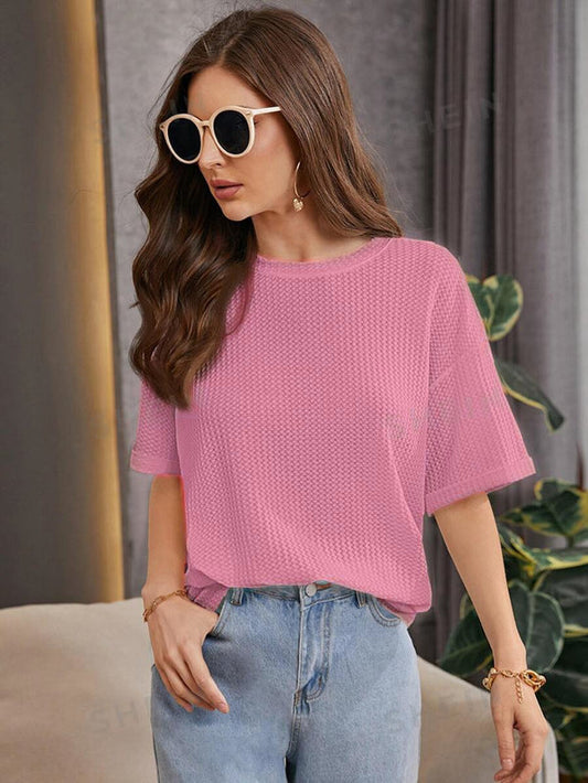 Zvibe's - Oversized Waffle Knit Tee For Women - Pink