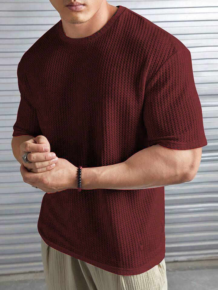 Zvibe's - Oversized Waffle Knit Tee For Men - Maroon