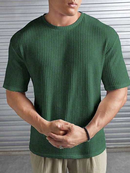 Zvibe's - Oversized Waffle Knit Tee For Men - Olive